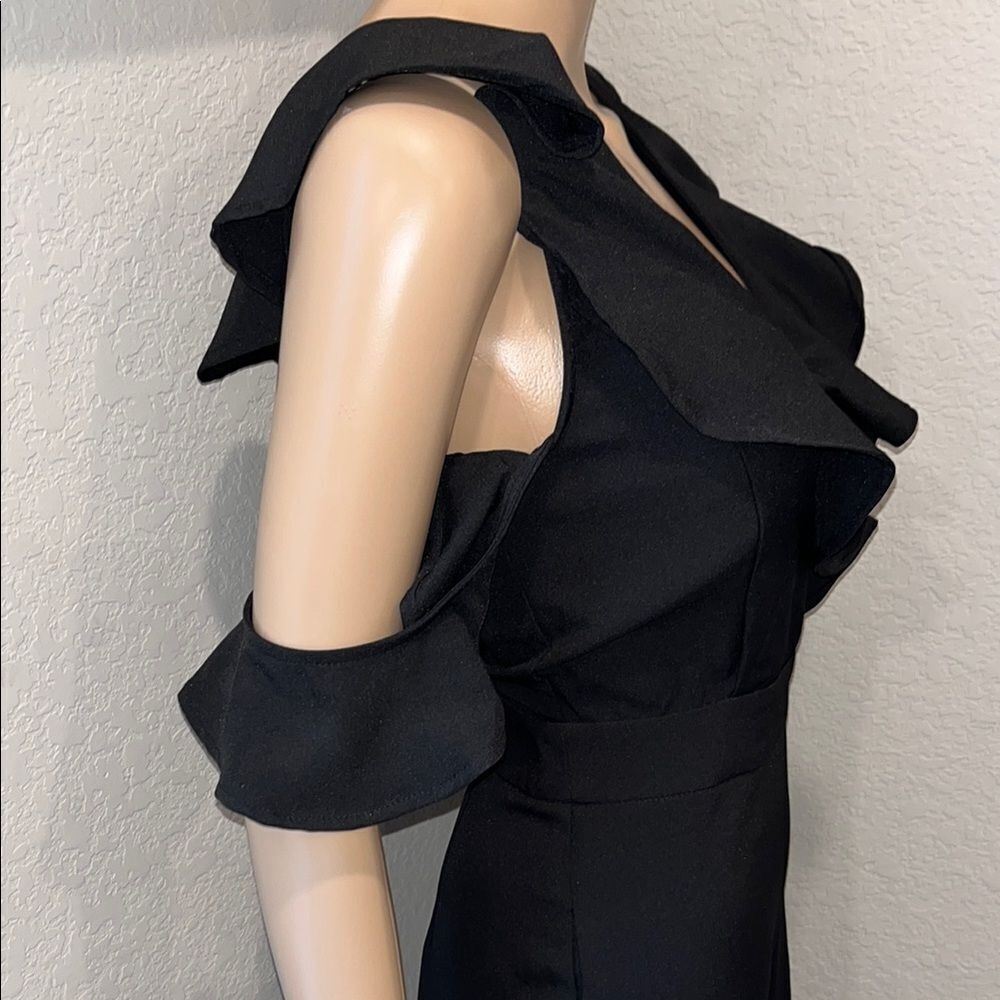 Lulu's Black Jumpsuit with Cold Shoulder and Wide-Leg Design - Picture 6 of 9
